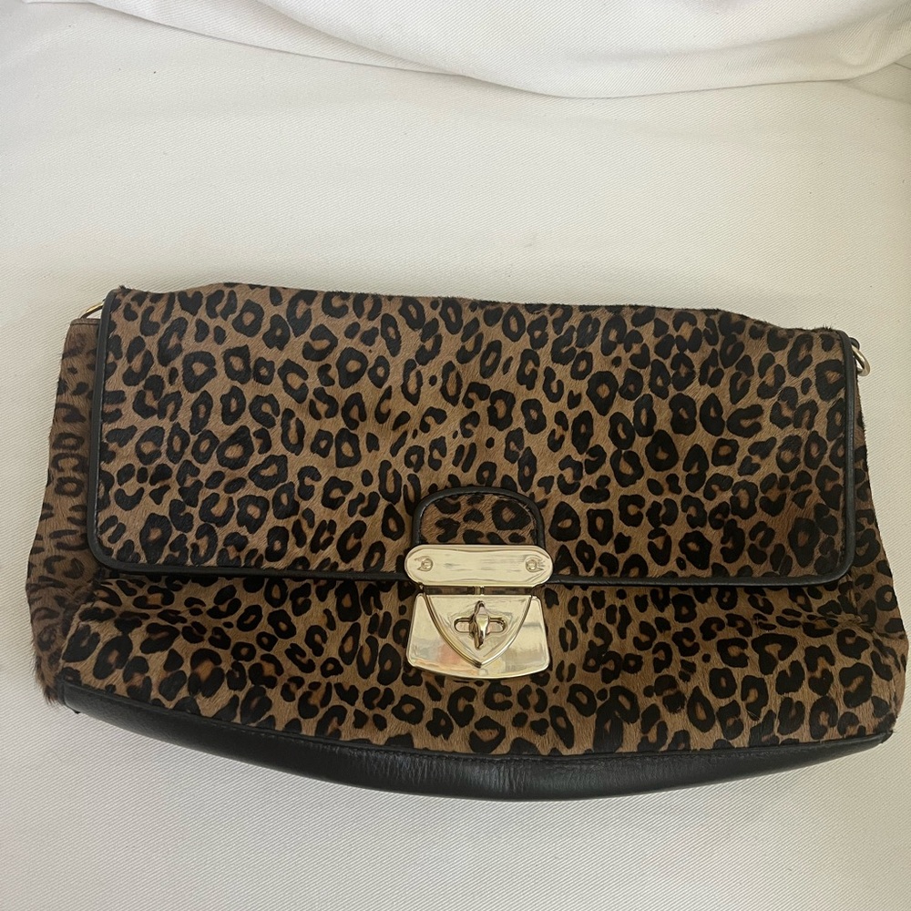Reiss Leopard Print Fold-Over Clutch Bag - Brown